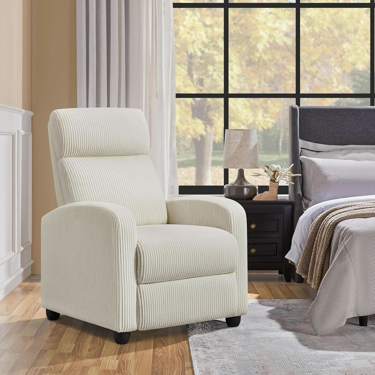 Beige Corduroy Recliner Chair Adjustable For Living Room Home Theater