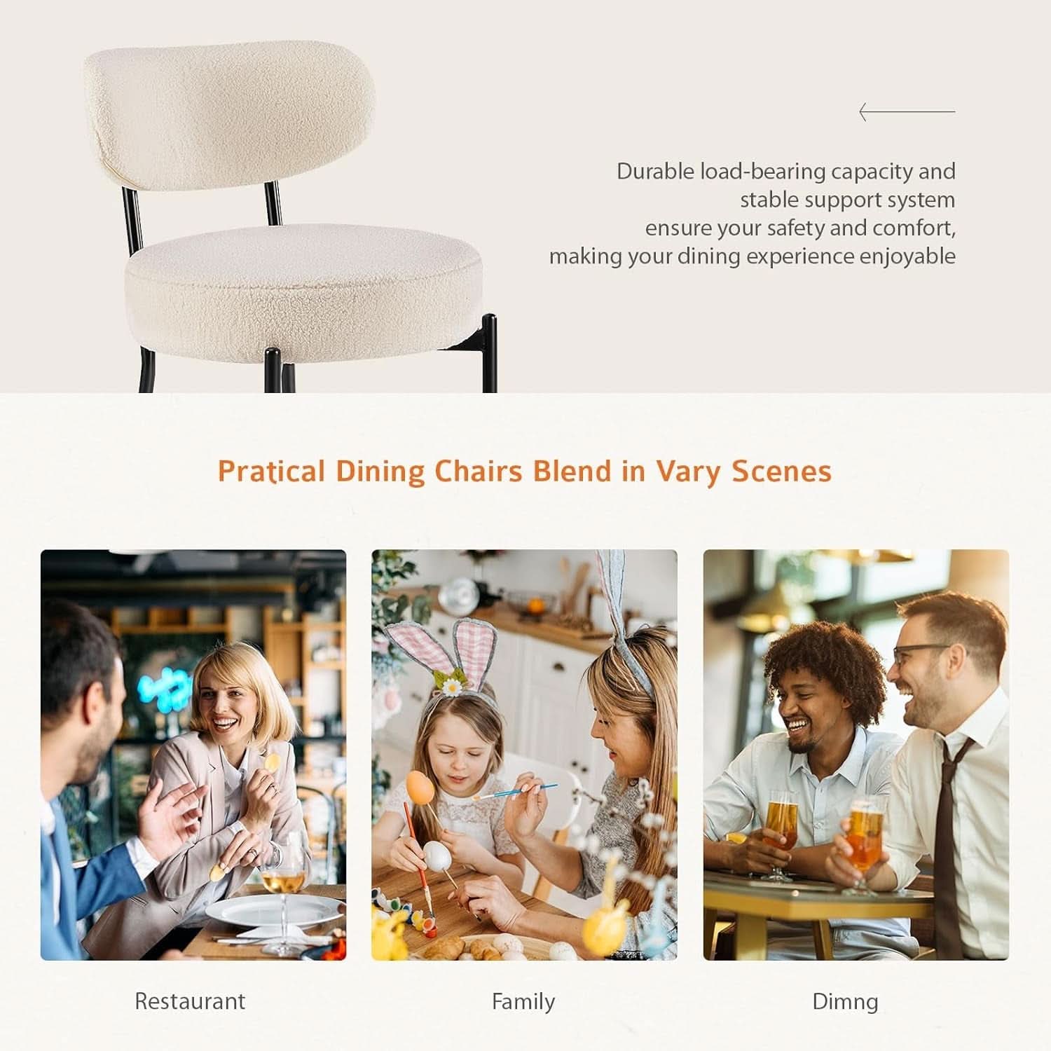Beige Dining Chairs Set Of 4 With Curved Backrest Design