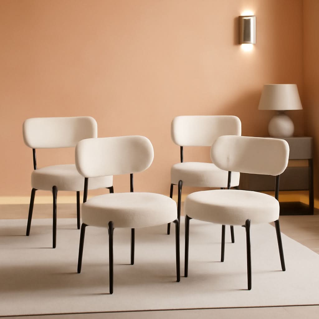 Beige Dining Chairs Set Of 4 With Curved Backrest Design