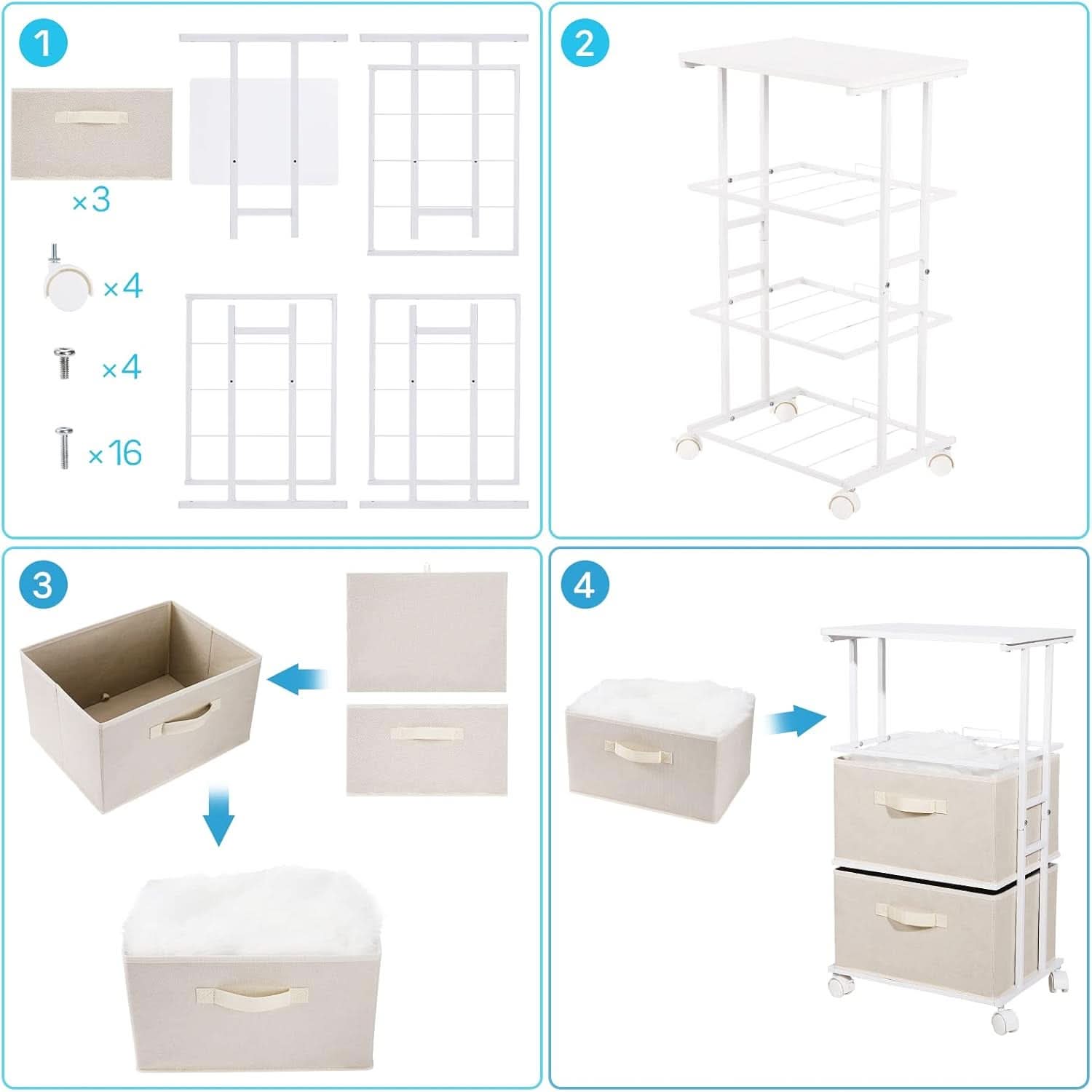 Beige Dresser Tower With 3 Drawers And Wood Top Fabric
