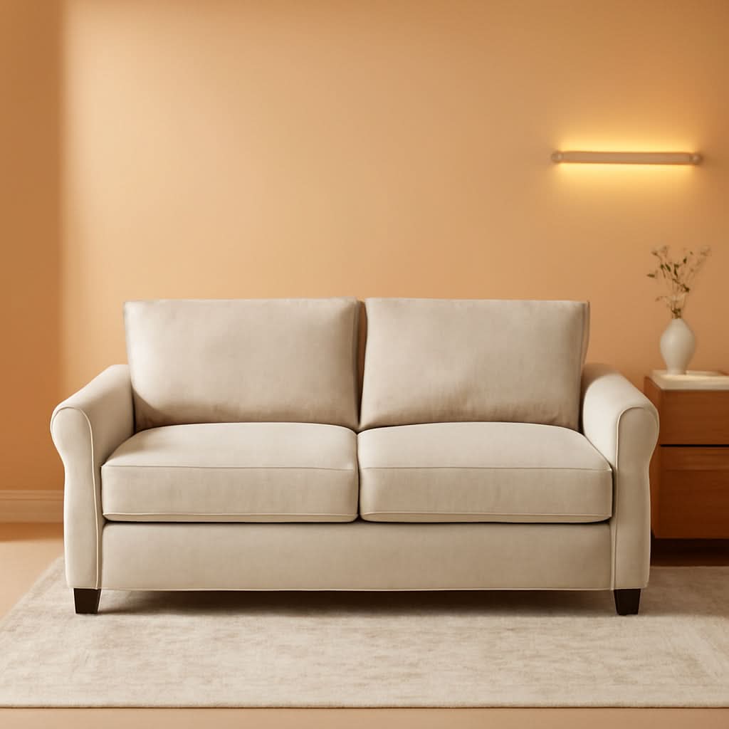 Beige Easy Assembly Loveseat Sofa For Living Room Comfort