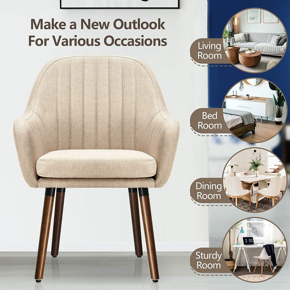 Beige Ergonomic Dining Chairs Set Of 2 For Home Use