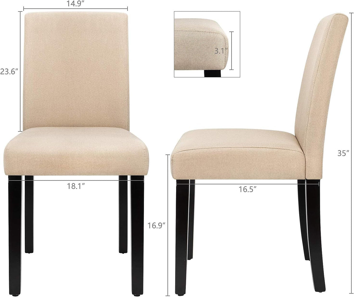 Beige Fabric Armless Dining Chair Set Of 4 With Wood Legs