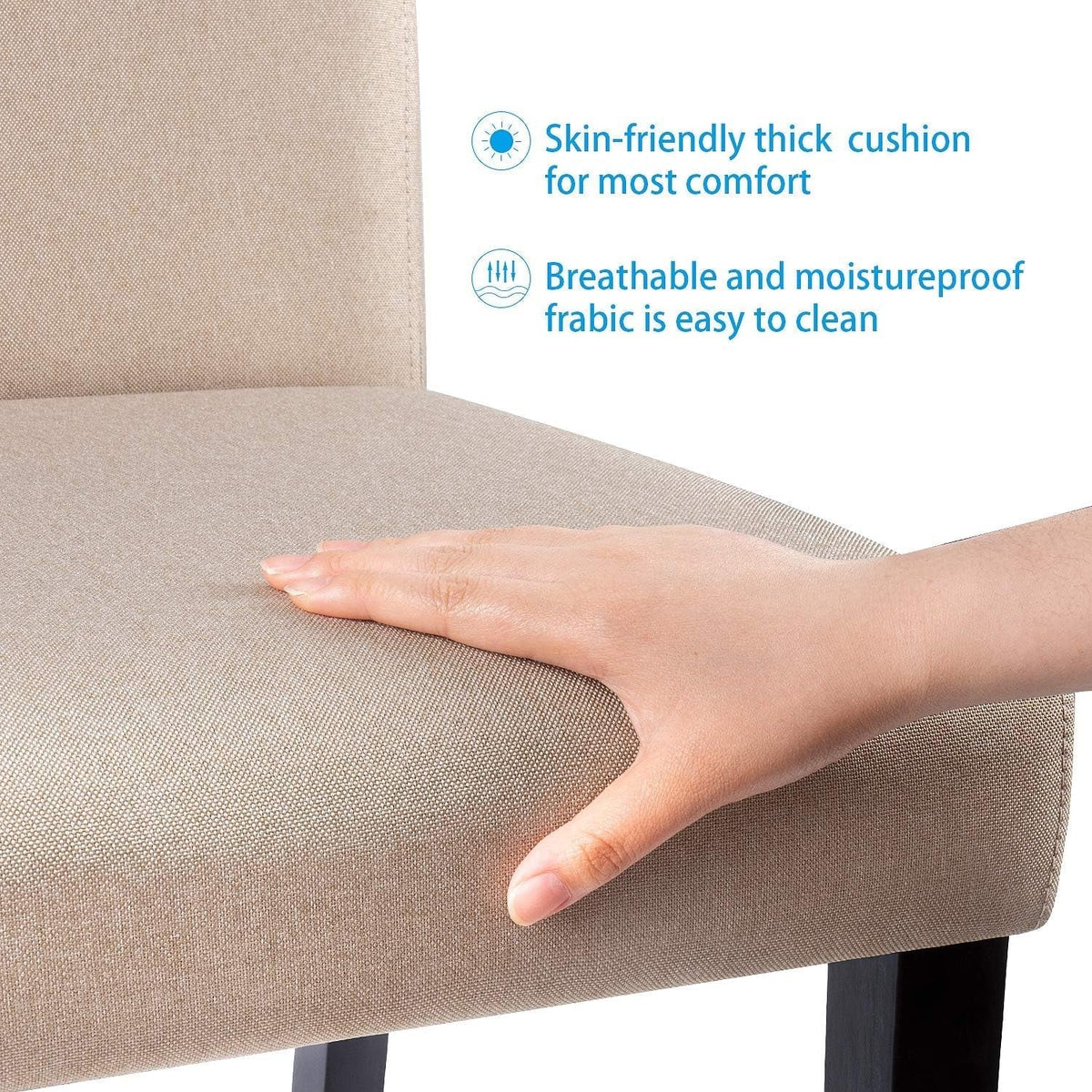 Beige Fabric Armless Dining Chair Set Of 4 With Wood Legs