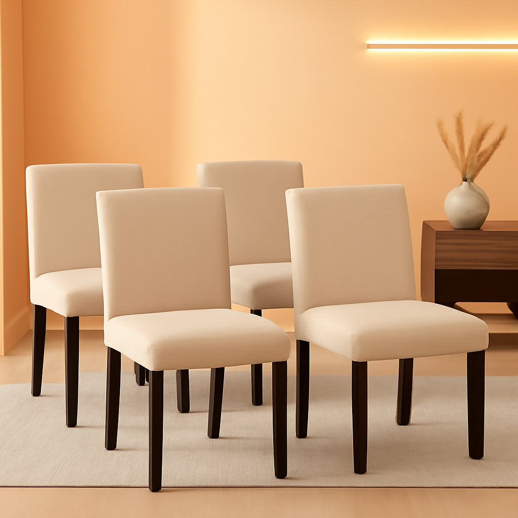 Beige Fabric Armless Dining Chair Set Of 4 With Wood Legs