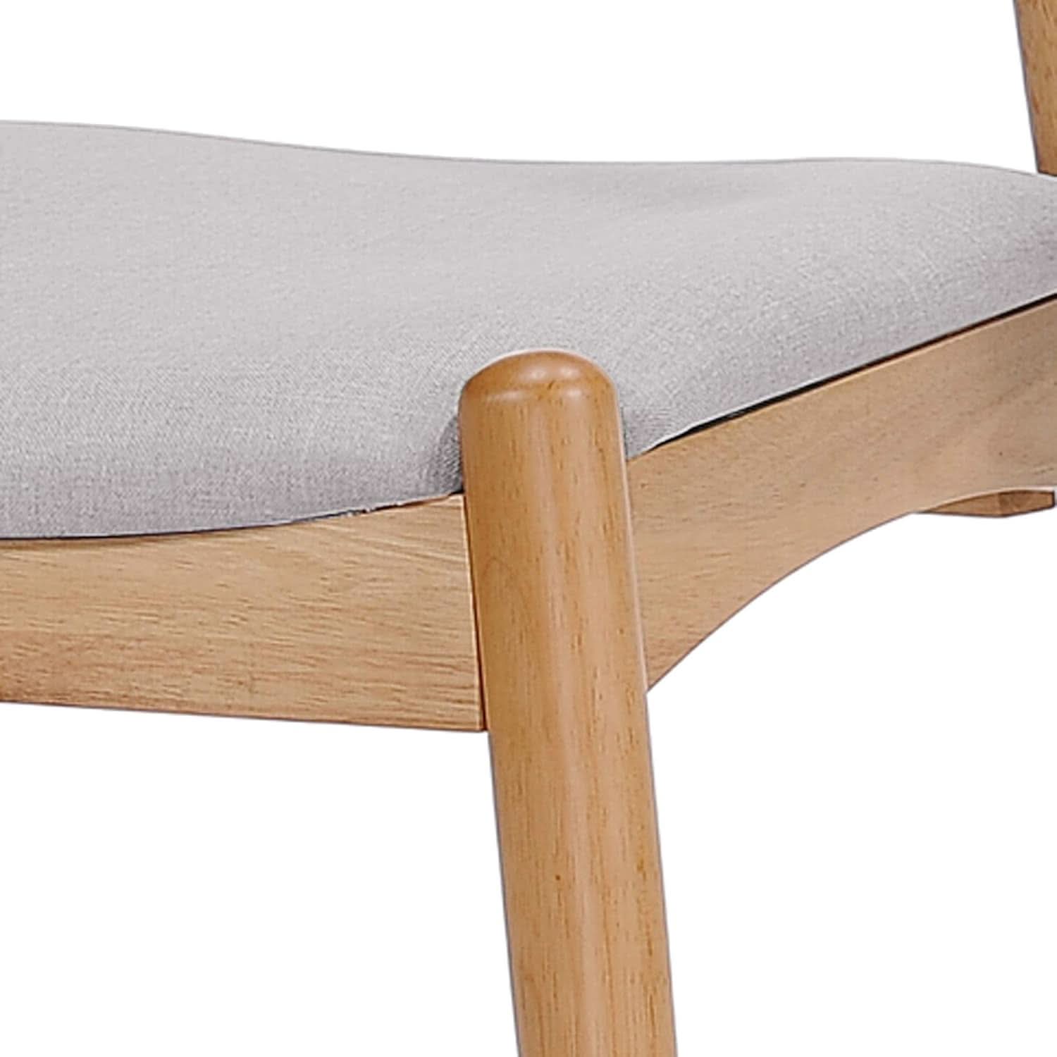 Beige Fabric Dining Chairs With Oak Finish 2 Pack Set