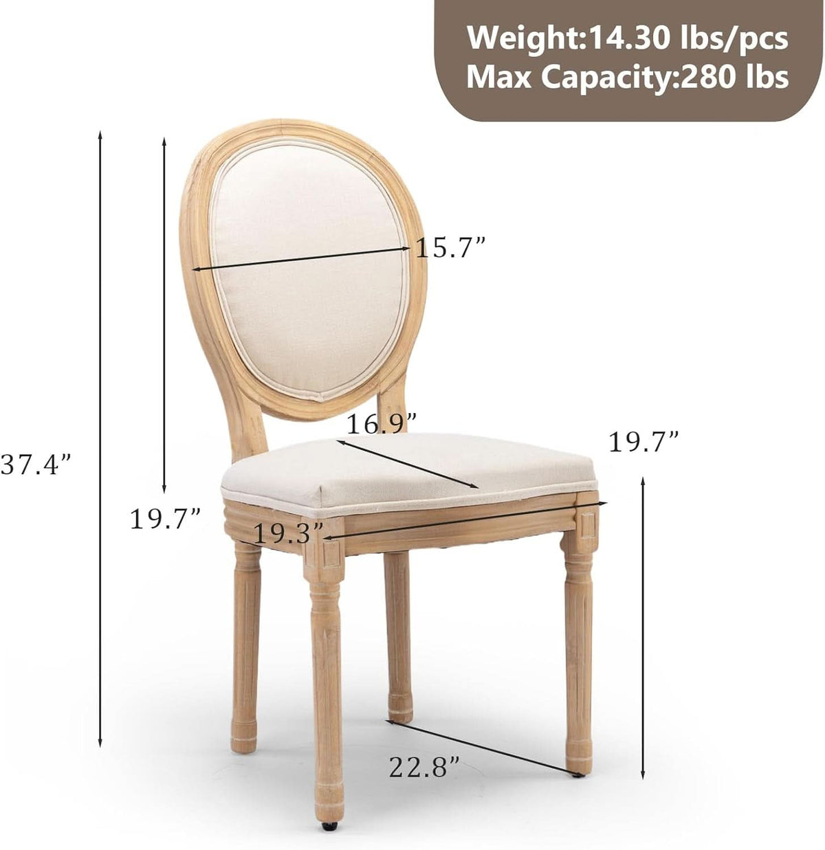 Beige Fabric French Country Dining Chairs Set Of 6 Oval Back