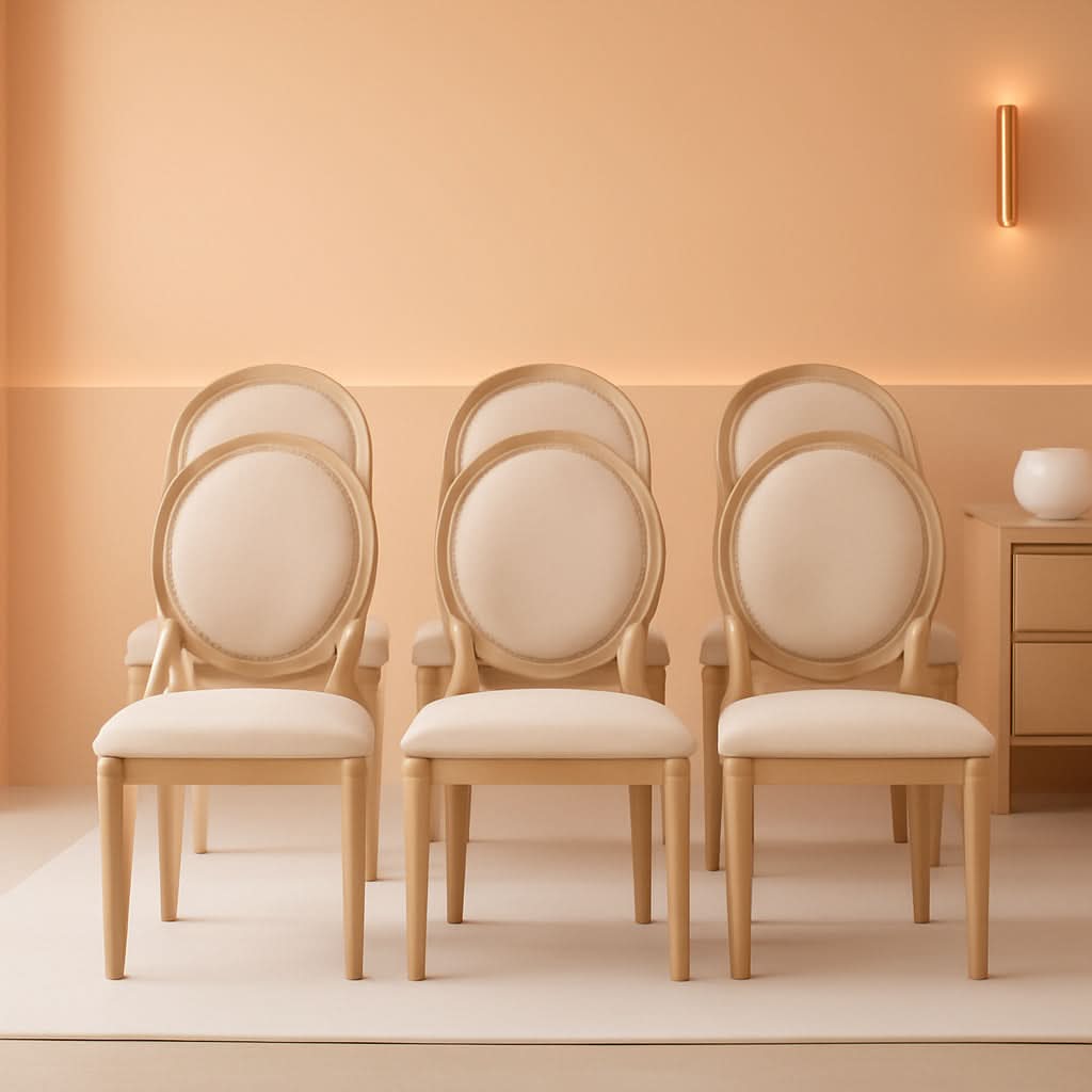 Beige Fabric French Country Dining Chairs Set Of 6 Oval Back