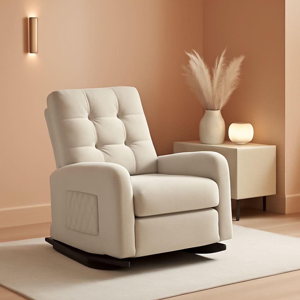 Beige Fabric Manual Recliner Chair for Home Theater