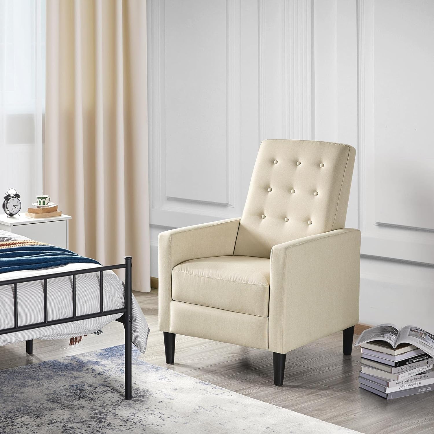 Beige Fabric Recliner Chair Adjustable Mid Century Modern