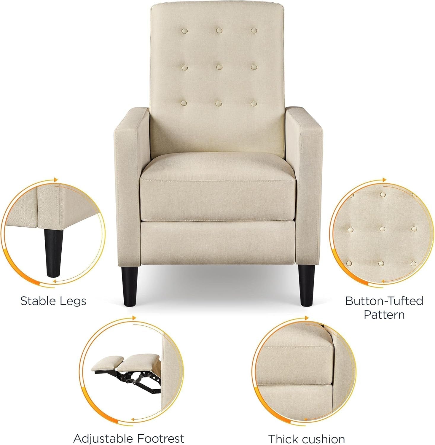 Beige Fabric Recliner Chair Adjustable Mid Century Modern