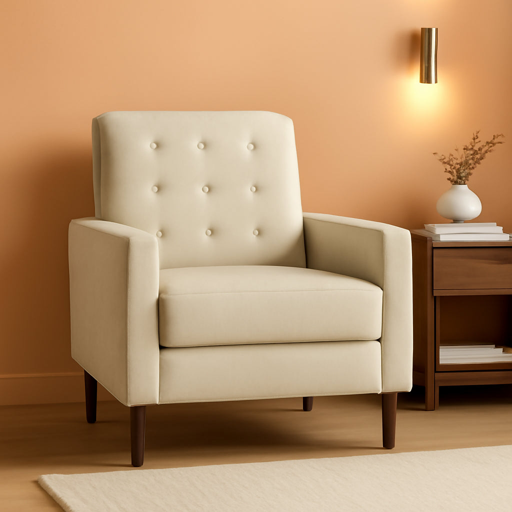 Beige Fabric Recliner Chair Adjustable Mid Century Modern