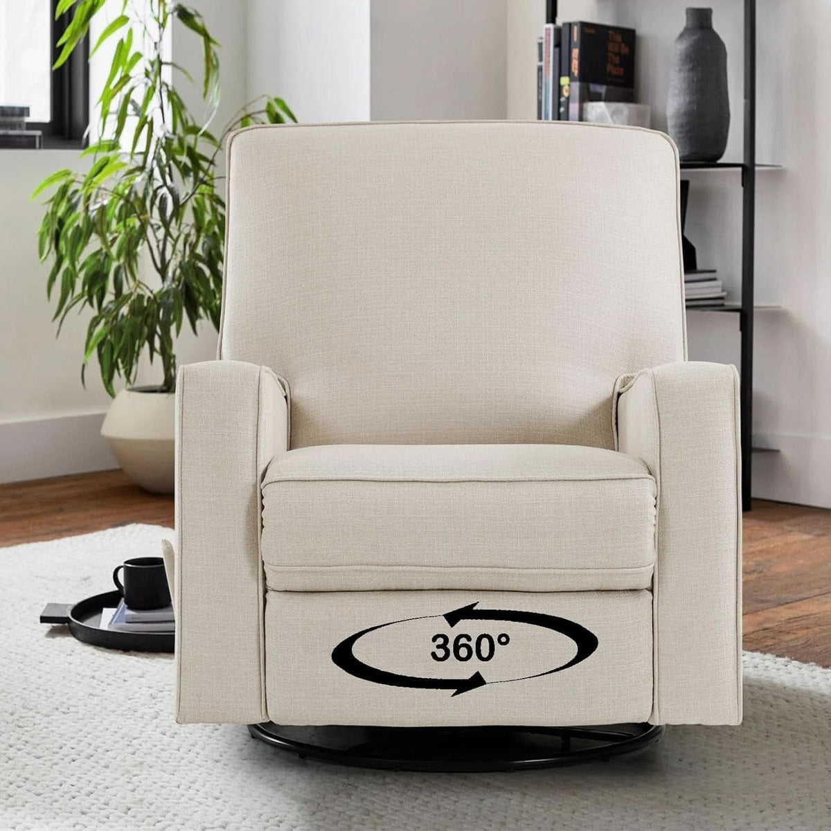 Beige Fabric Swivel Rocker Recliner Armchair DeepSeat