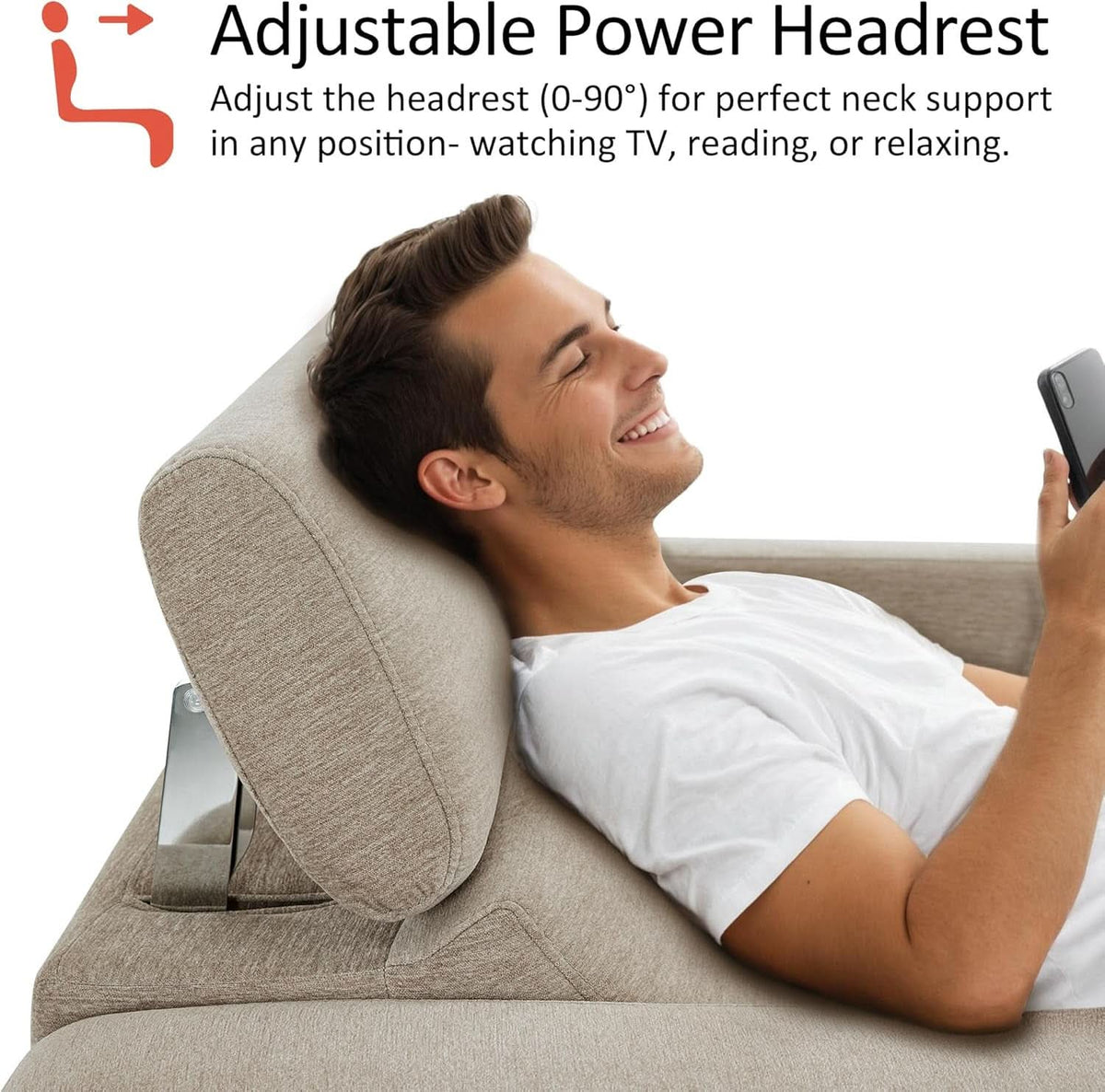 Beige Fabric Wall Hugger Power Loveseat Recliner USB