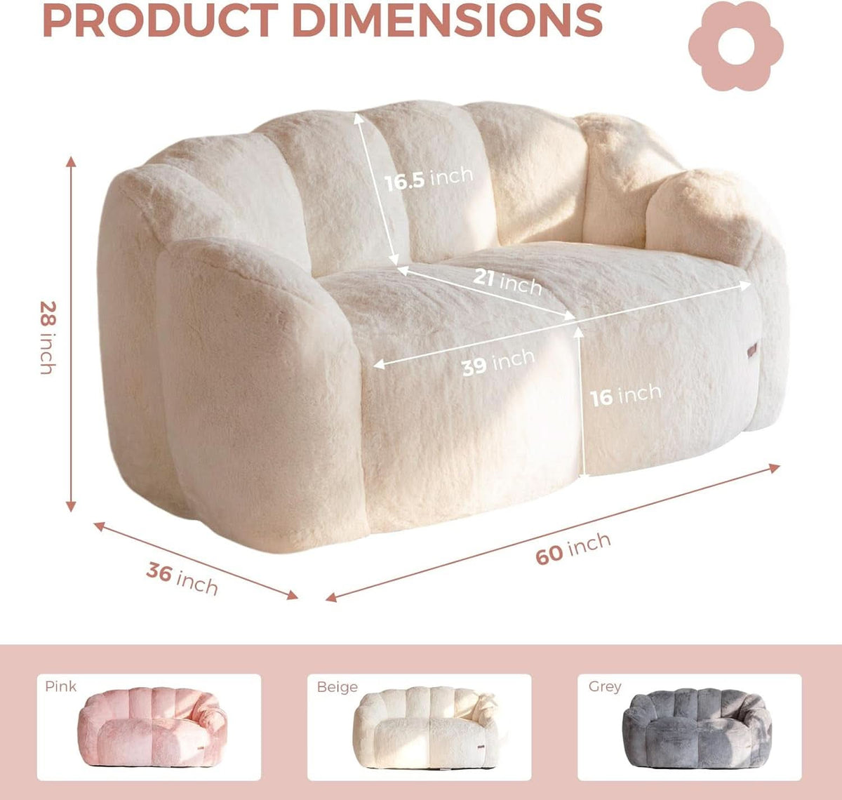Beige Floral Shaped Bean Bag Sofa For Adults Living Room