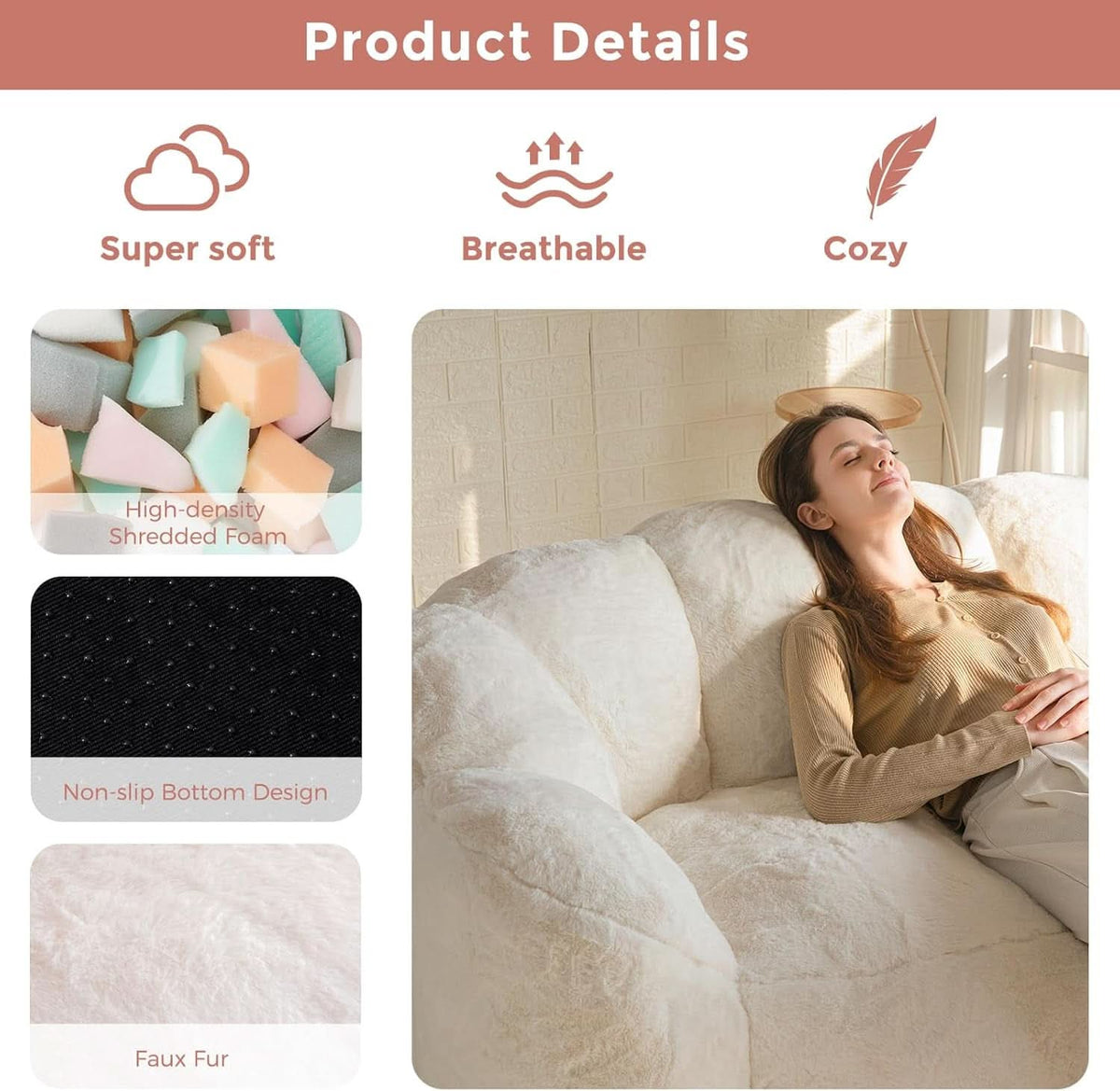 Beige Floral Shaped Bean Bag Sofa For Adults Living Room