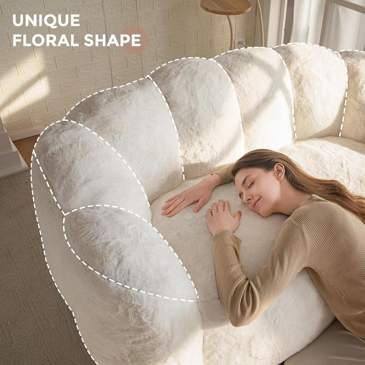 Beige Floral Shaped Bean Bag Sofa For Adults Living Room