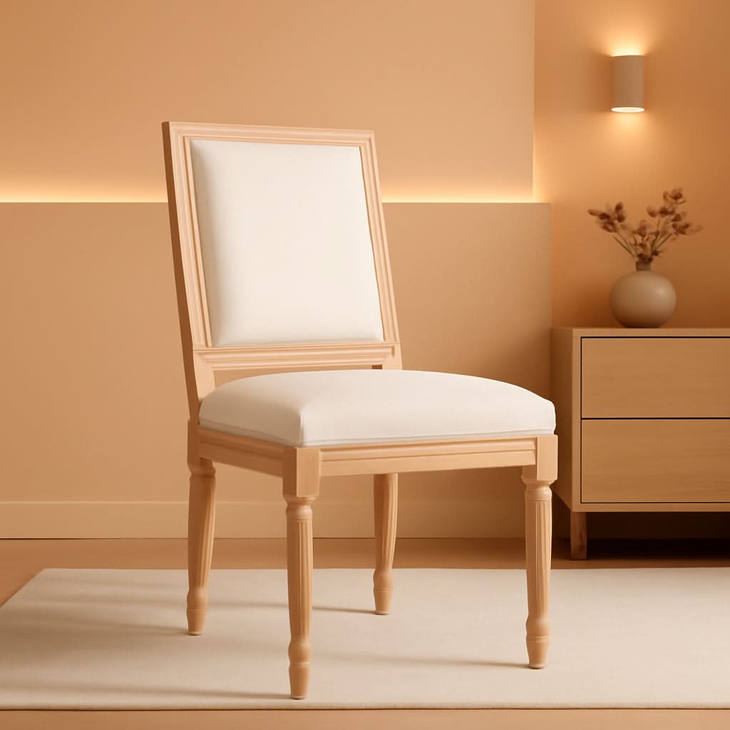 Beige French Farmhouse Upholstered Dining Chairs Set of 4
