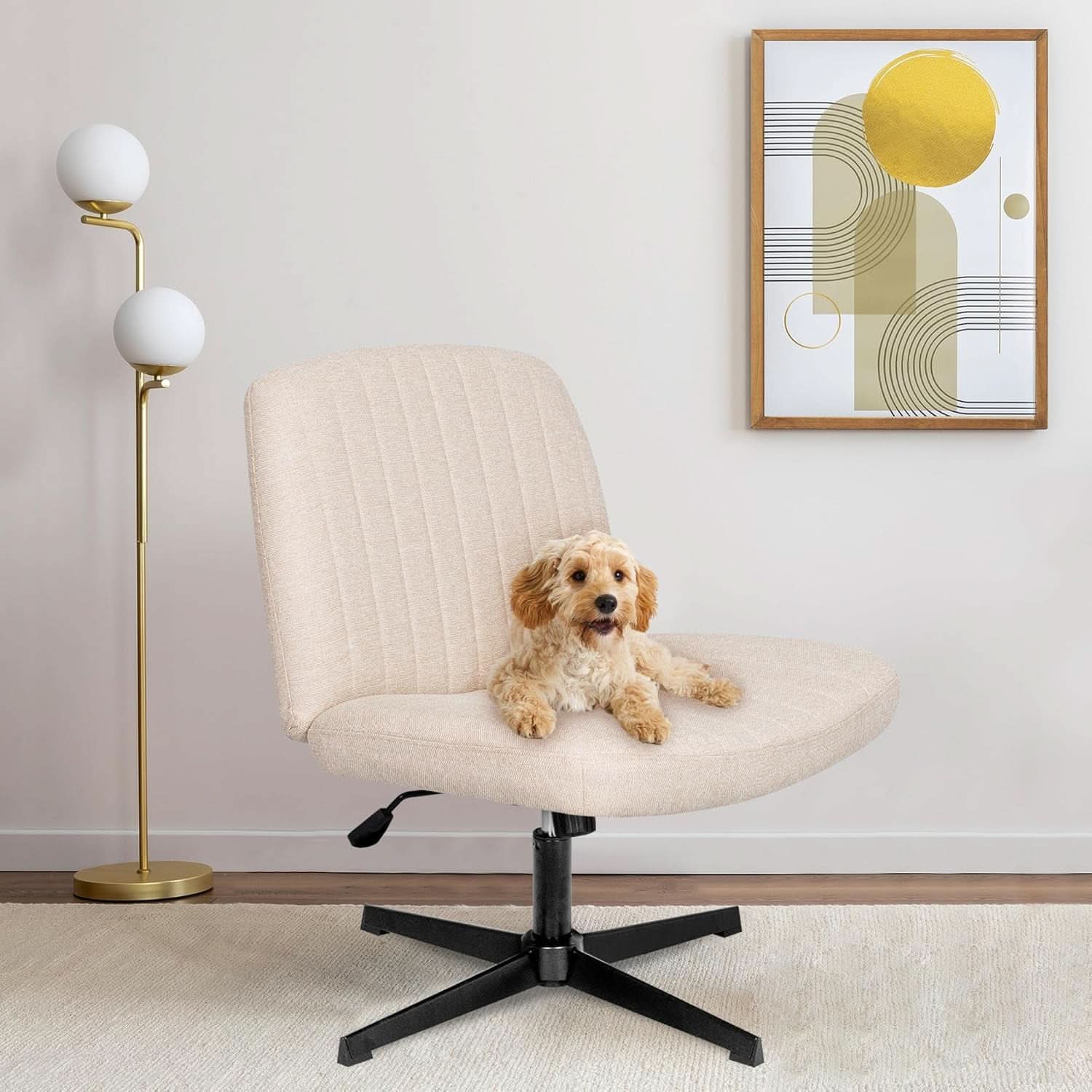 Beige Height Adjustable Swivel Office Desk Chair For Home Office
