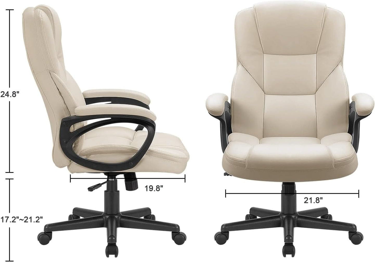 Beige High Back Office Chair With Adjustable Height And Lumbar Support
