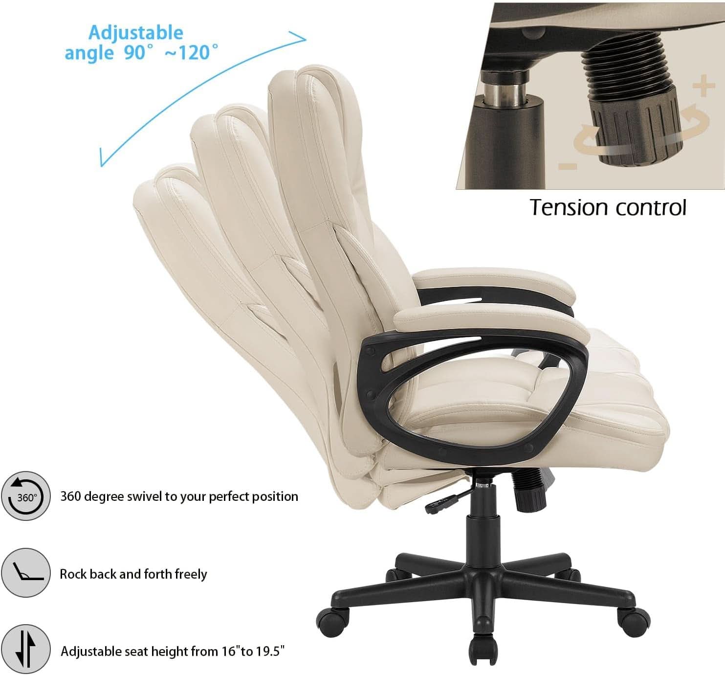 Beige High Back Office Chair With Adjustable Height And Lumbar Support