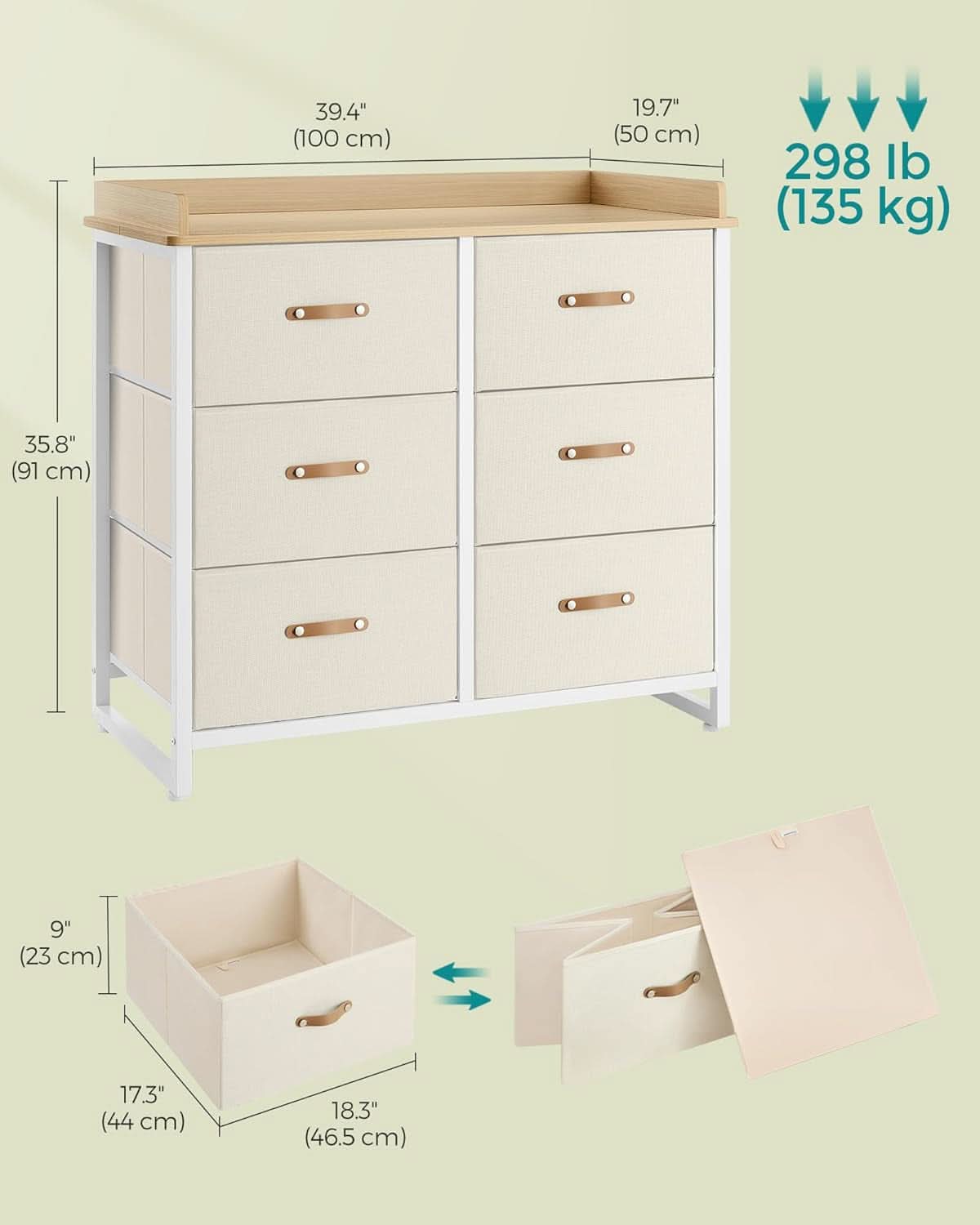 Beige Kids Dresser With 6 Drawers Anti Tip Safety Storage Chest