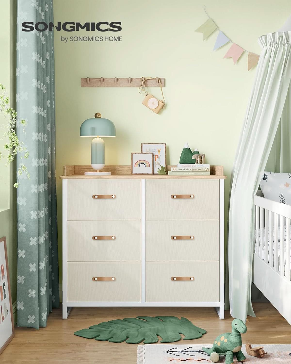 Beige Kids Dresser With 6 Drawers Anti Tip Safety Storage Chest