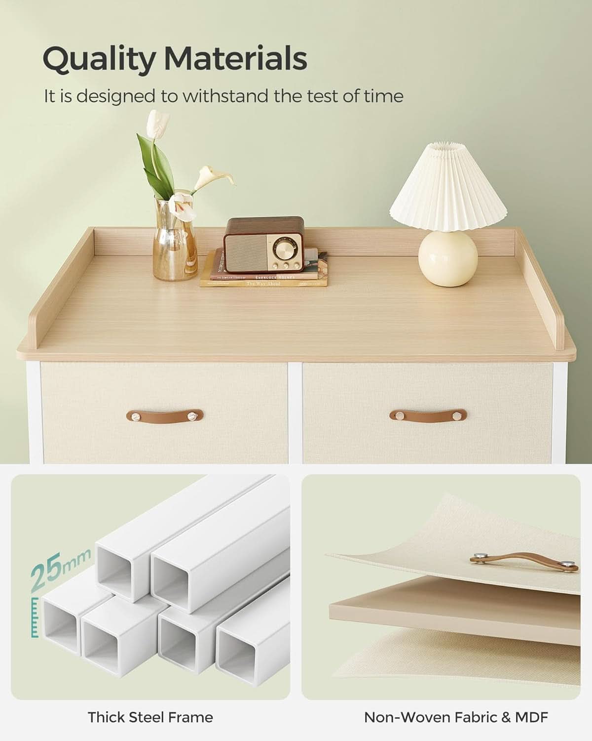 Beige Kids Dresser With 6 Drawers Anti Tip Safety Storage Chest