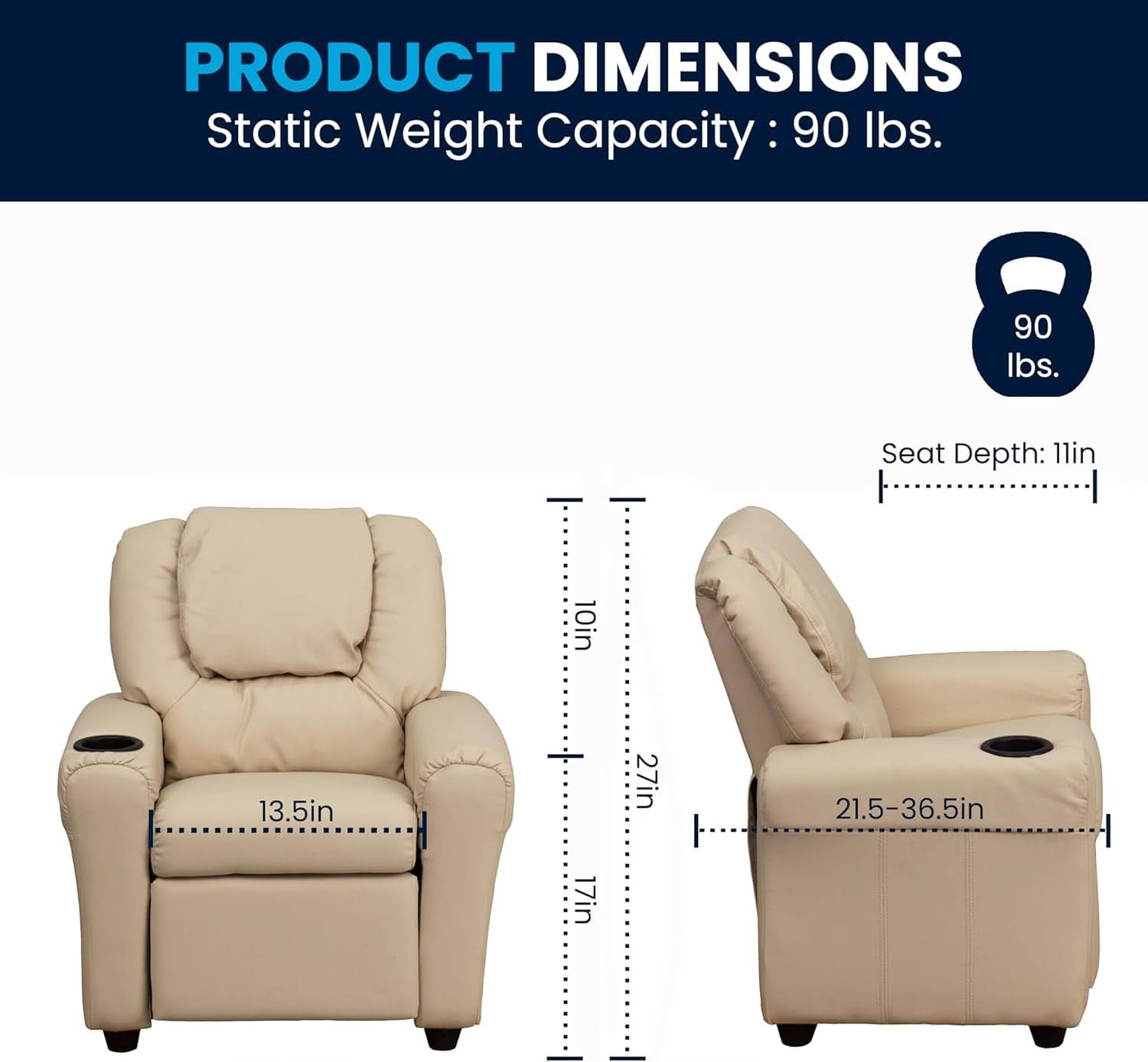 Beige Kids Recliner With Cup Holder For Cozy Seating