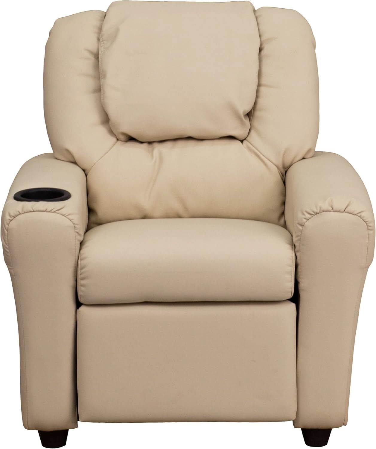 Beige Kids Recliner With Cup Holder For Cozy Seating