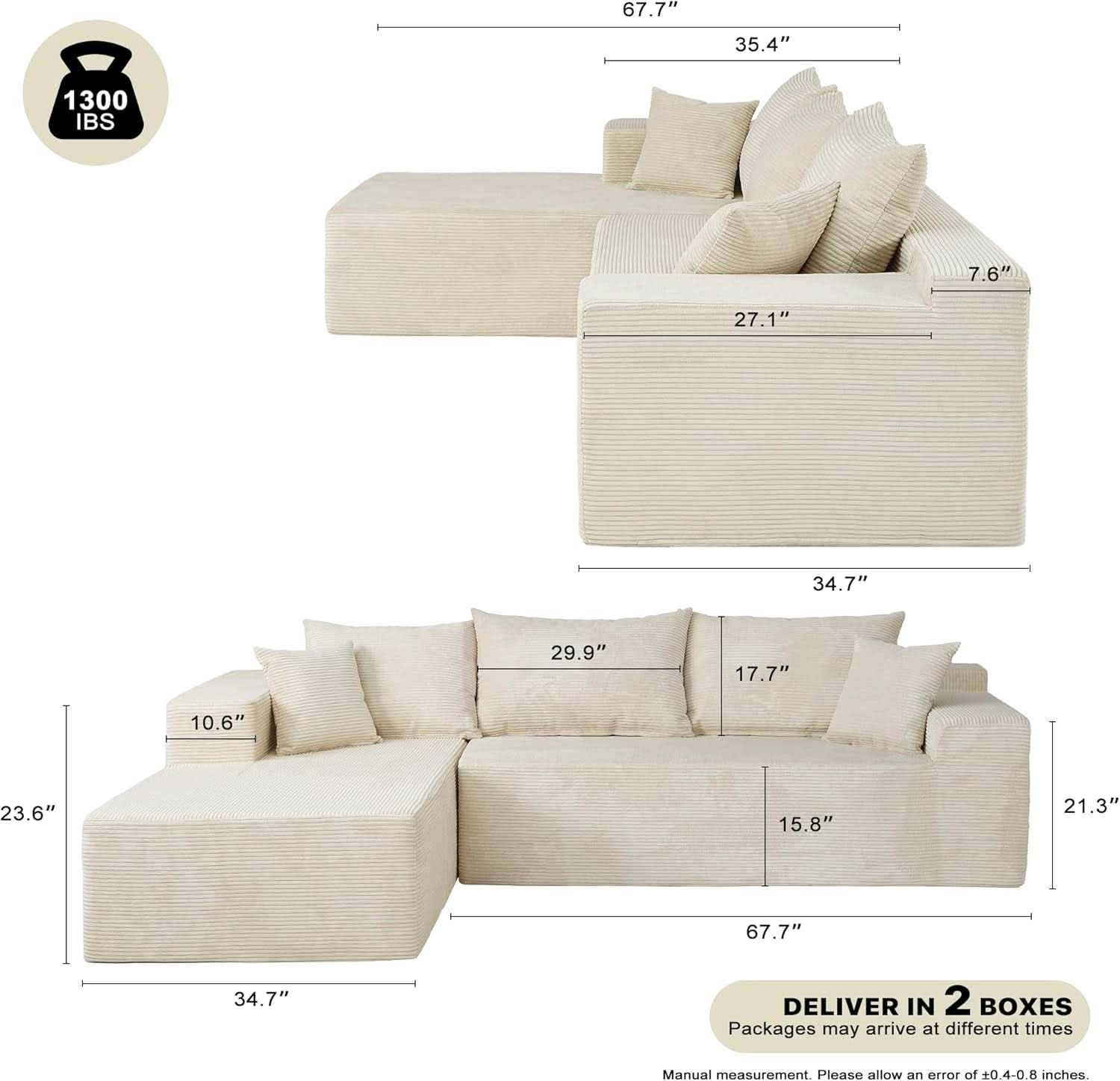Beige L-Shape Modular Sectional Couch for Living Room
