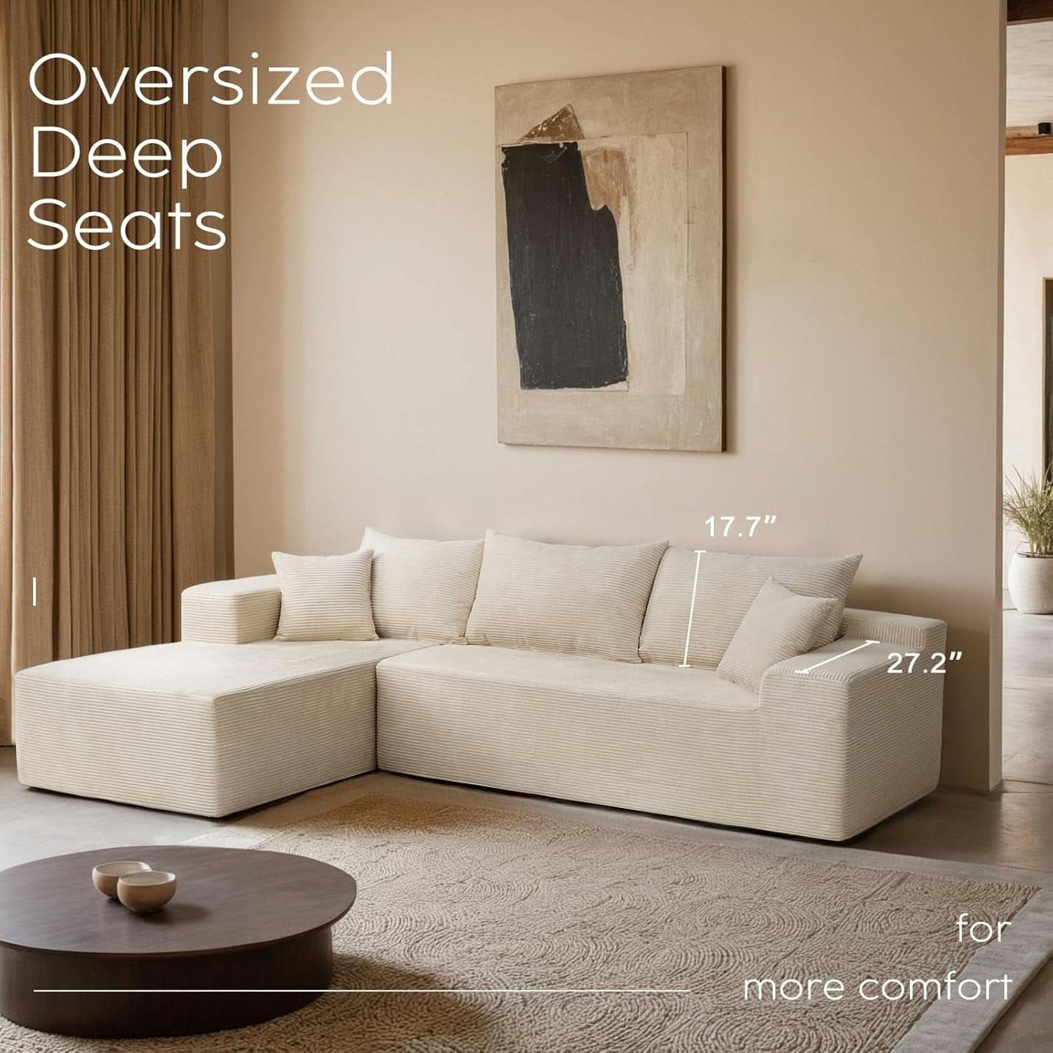 Beige L-Shape Modular Sectional Couch for Living Room