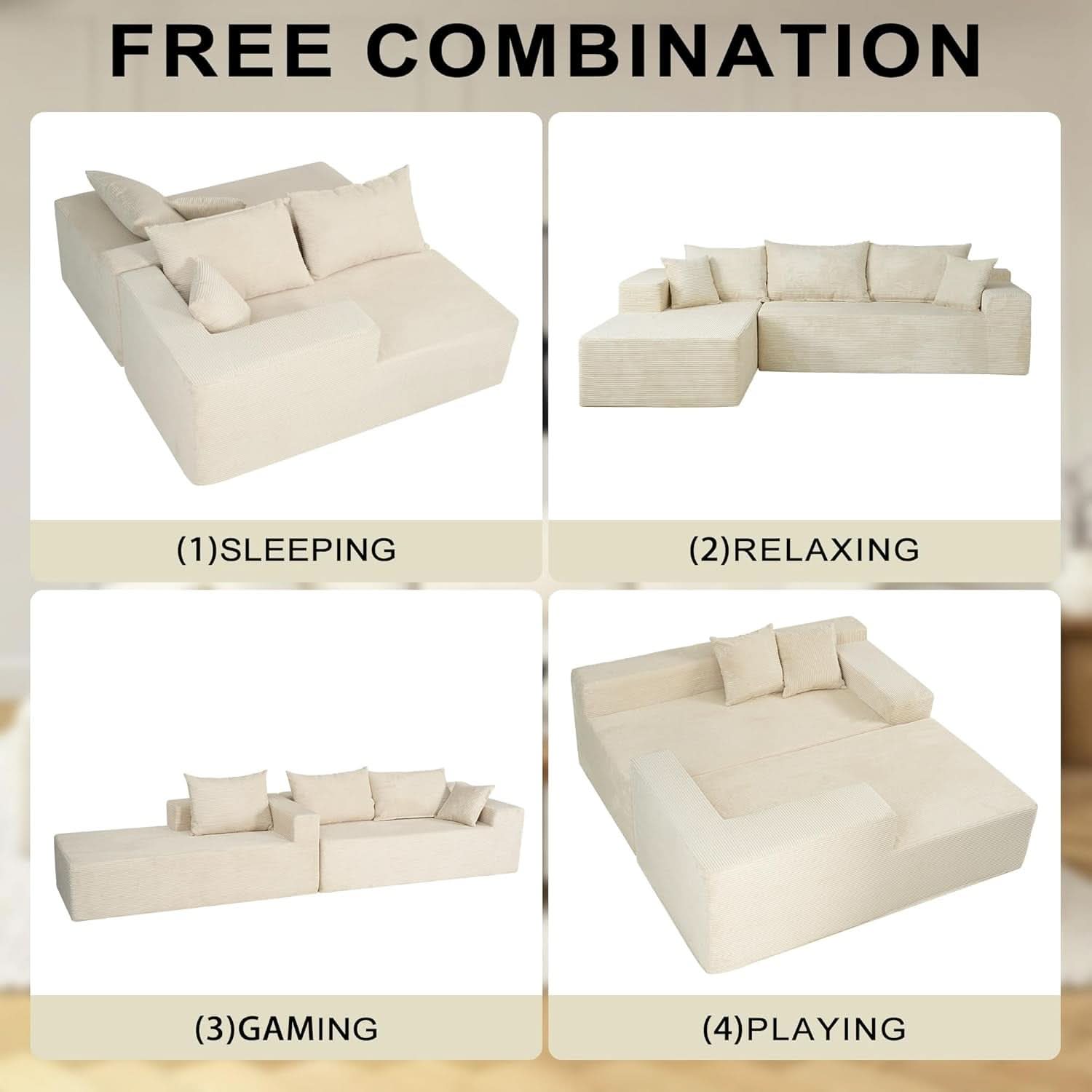 Beige L-Shape Modular Sectional Couch for Living Room
