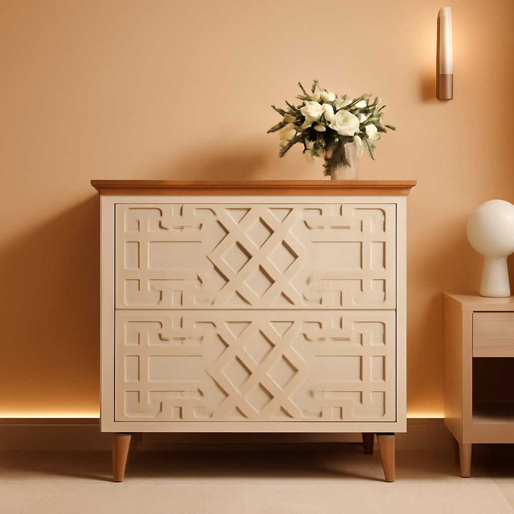 Beige Lateral File Cabinet With 2 Drawers For Office