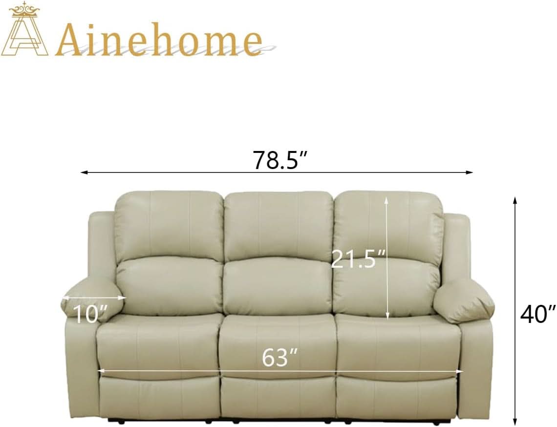 Beige Leather Recliner Sofa Set With Built In Coffee Table