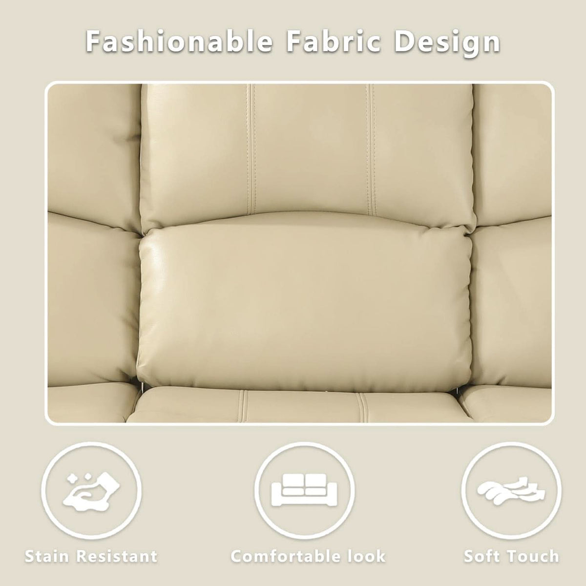 Beige Leather Recliner Sofa Set With Storage And Cup Holder