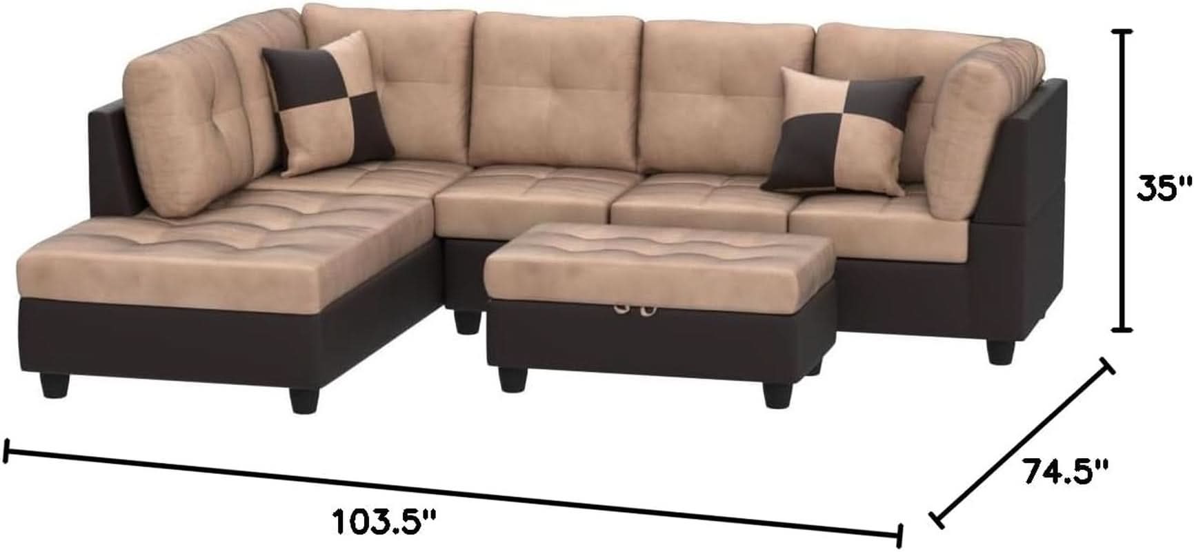 Beige Left Facing 3 Piece Sectional Sofa With Chaise
