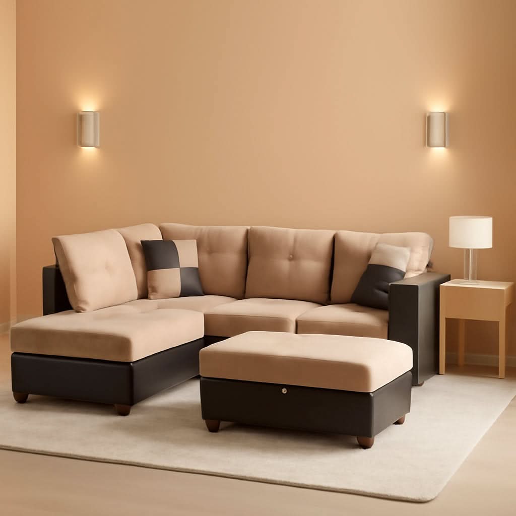 Beige Left Facing 3 Piece Sectional Sofa With Chaise