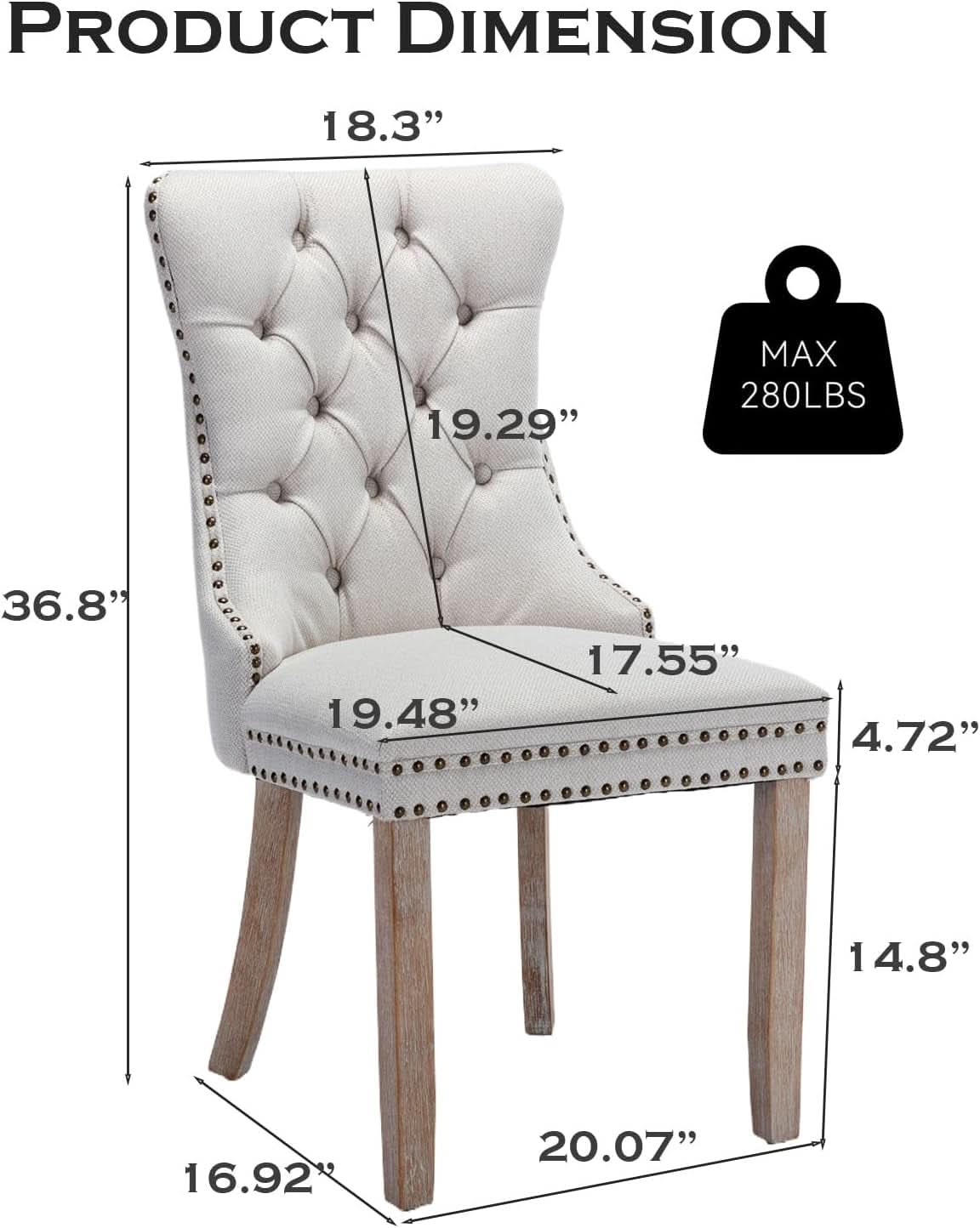 Beige Linen Dining Chairs Set Of 4 With Nailhead Trim