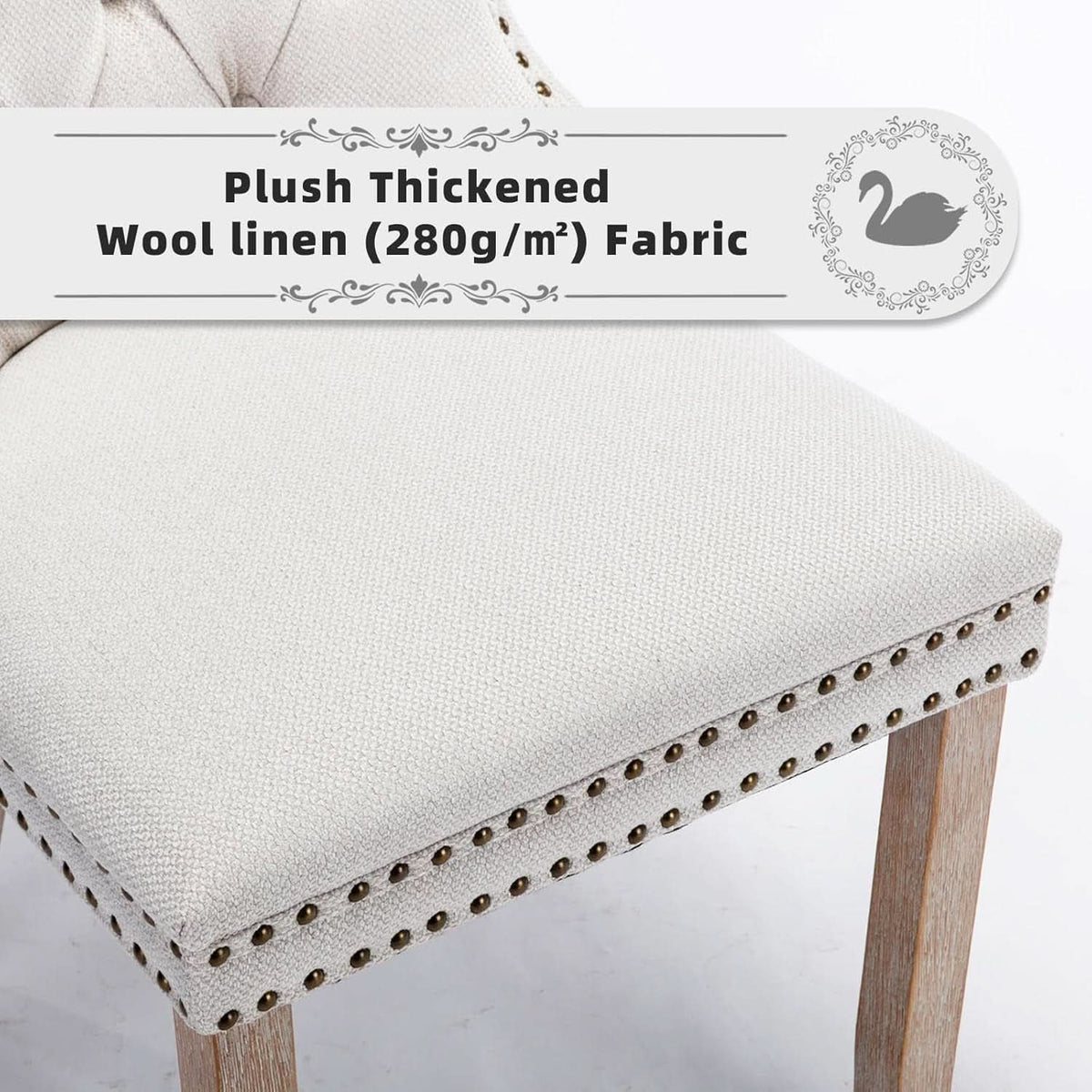 Beige Linen Dining Chairs Set Of 4 With Nailhead Trim