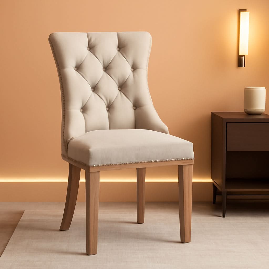 Beige Linen Dining Chairs Set Of 4 With Nailhead Trim