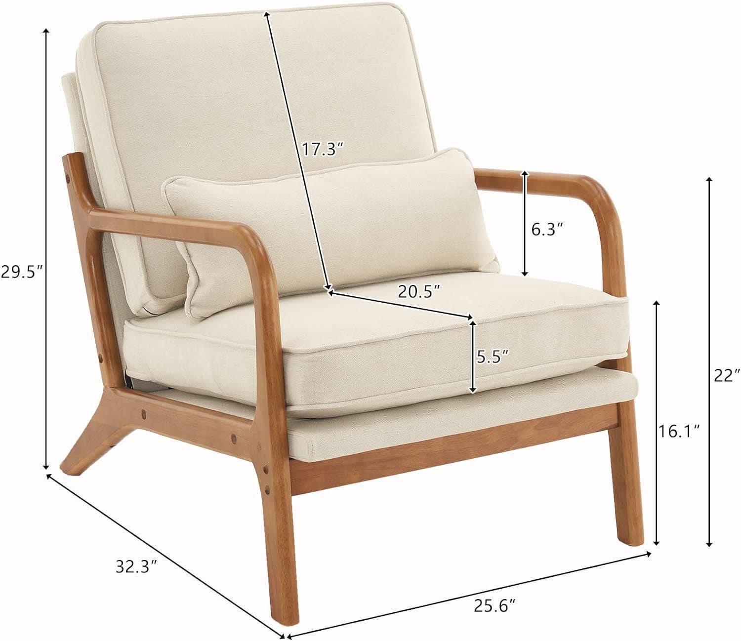 Beige Linen Fabric Mid Century Upholstered Accent Chair