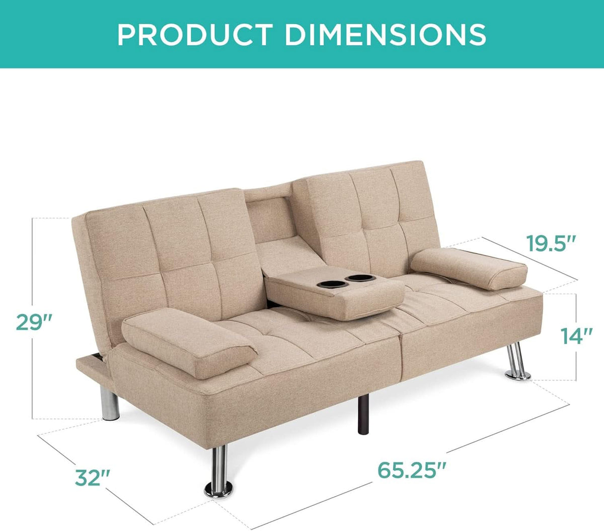 Beige Linen Folding Futon With Three Position Recline