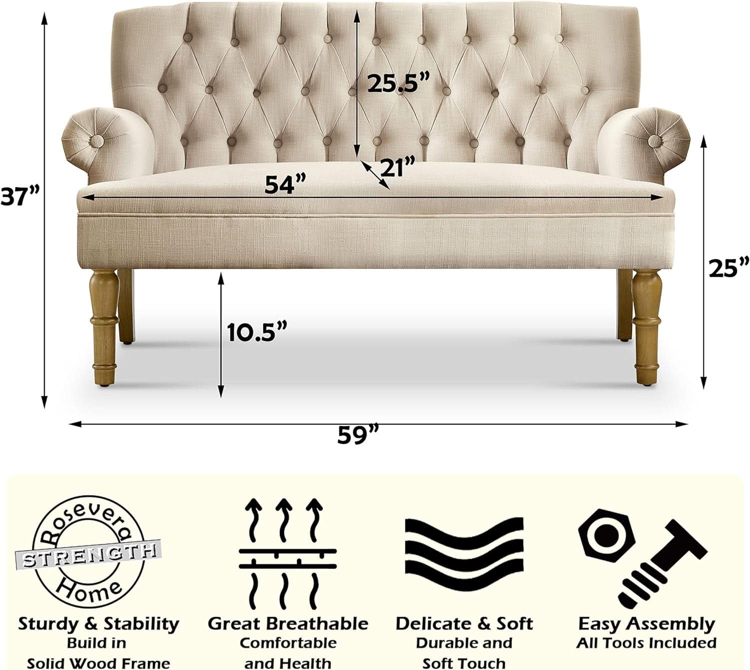 Beige Linen Loveseat Sofa With Sinuous Spring Support