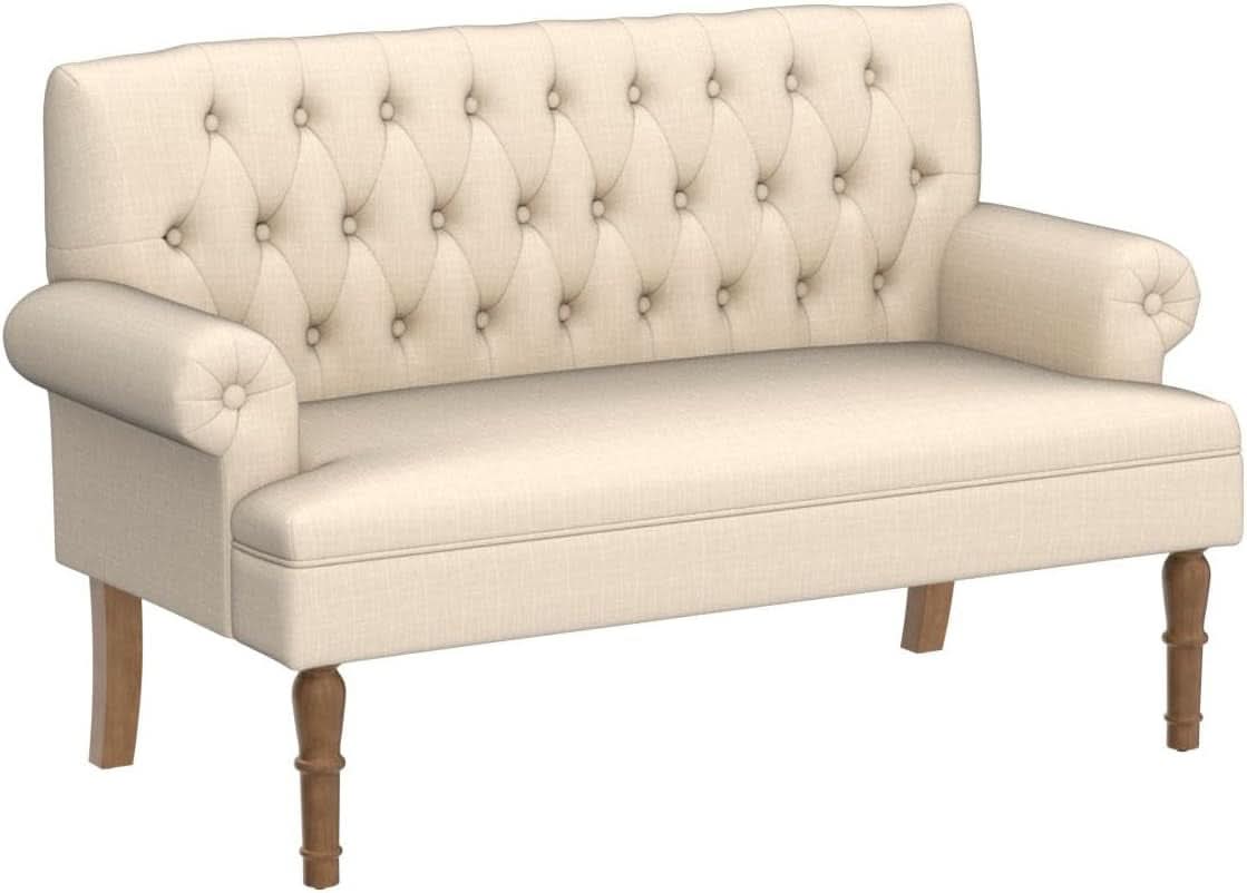 Beige Linen Loveseat Sofa With Sinuous Spring Support