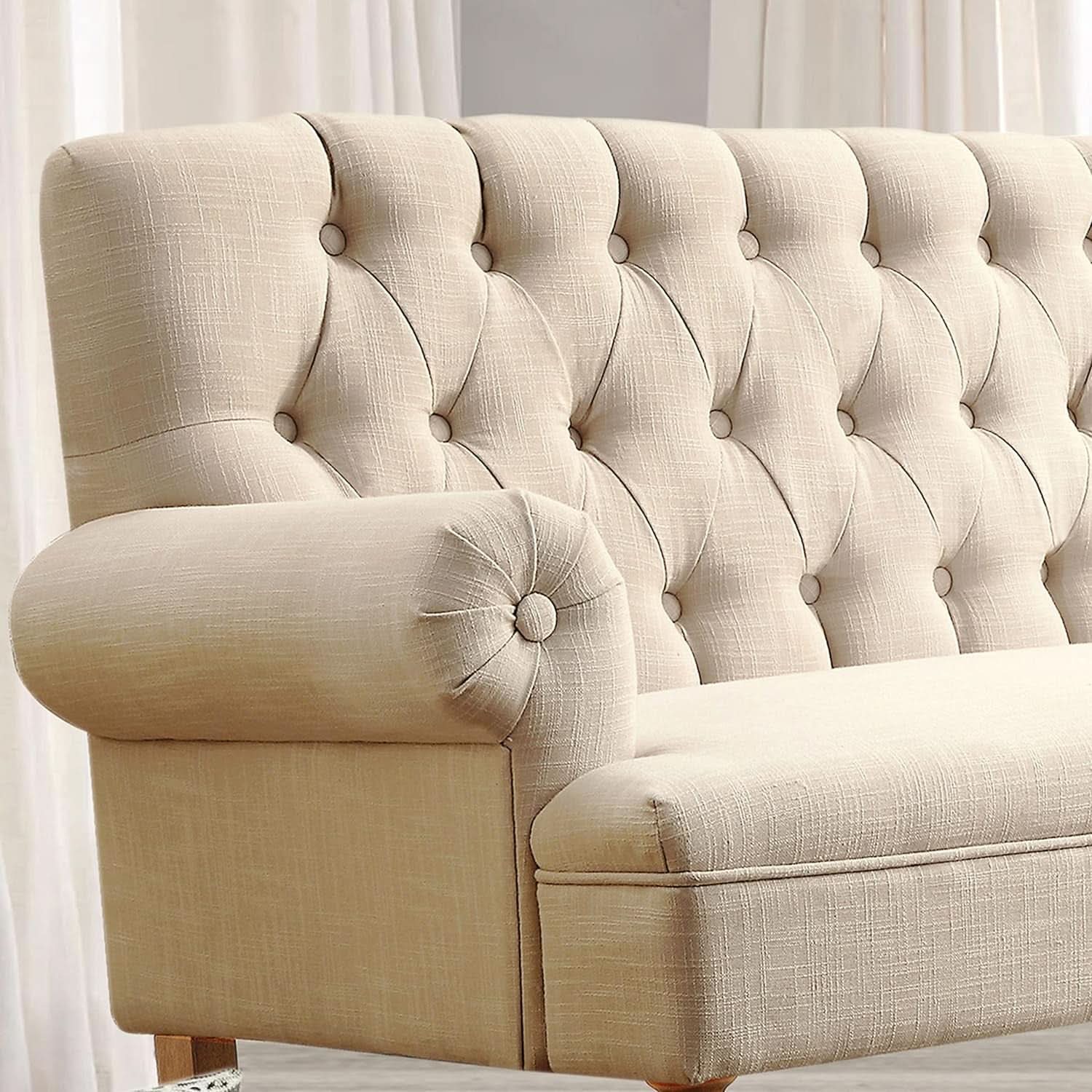 Beige Linen Loveseat Sofa With Sinuous Spring Support