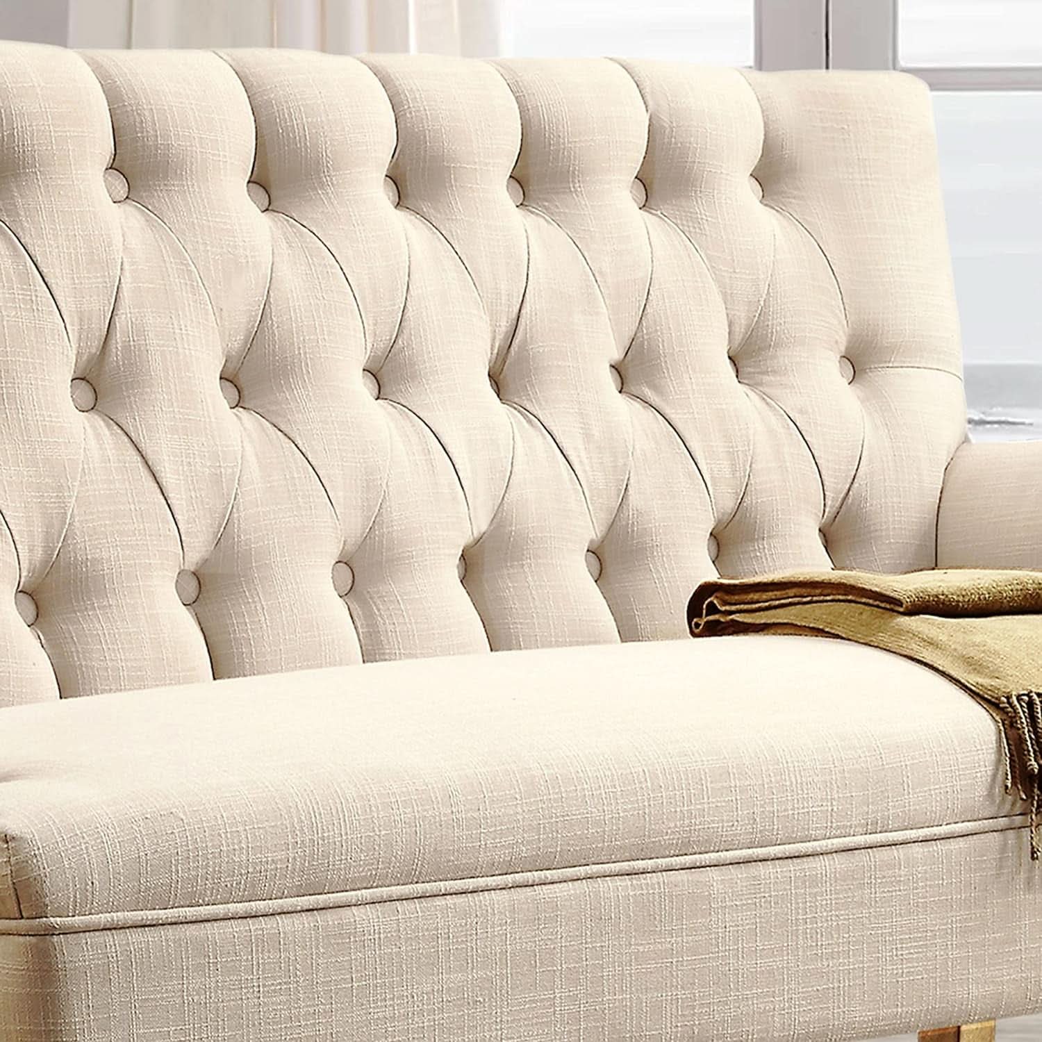 Beige Linen Loveseat Sofa With Sinuous Spring Support