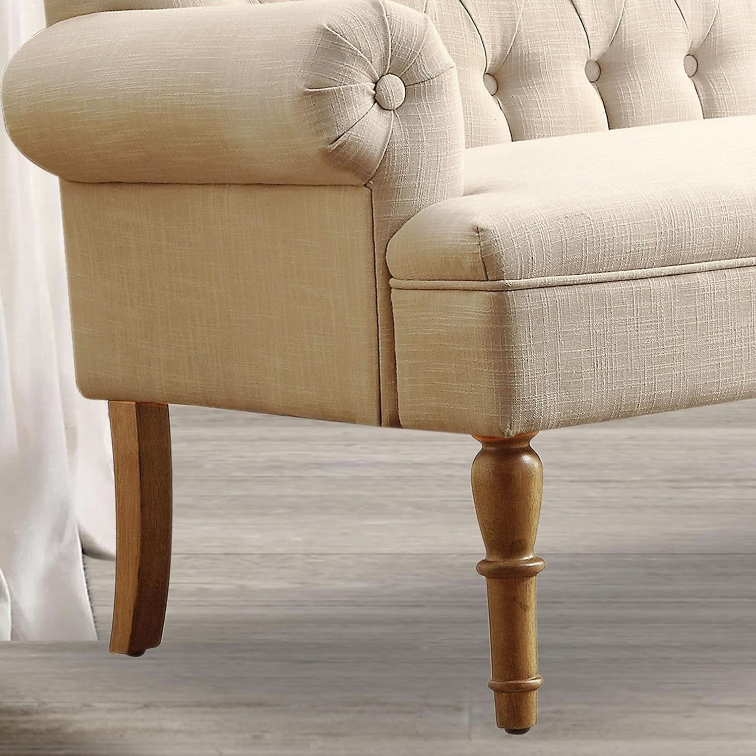 Beige Linen Loveseat Sofa With Sinuous Spring Support