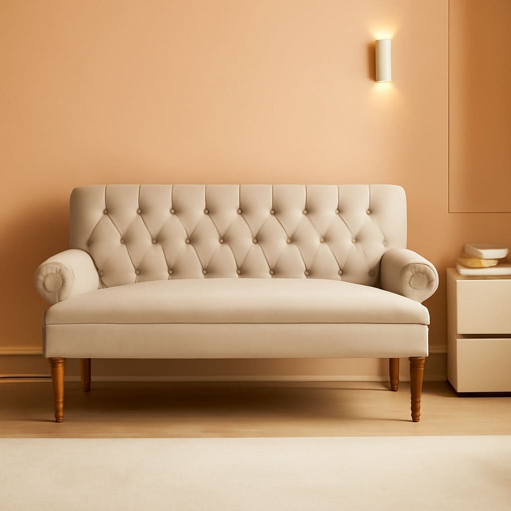 Beige Linen Loveseat Sofa With Sinuous Spring Support