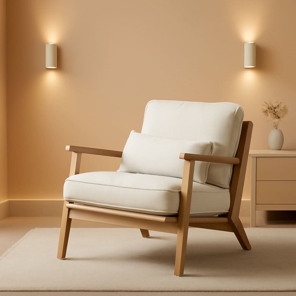 Beige Linen Upholstered Accent Chair Wide Armrests
